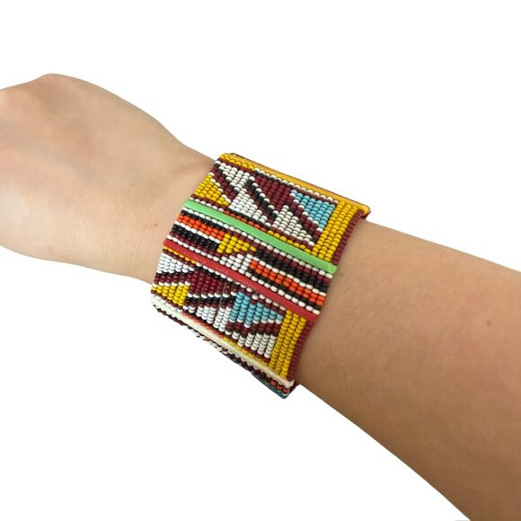 Masai Bracelet Wide wire seed beads multicolor african vintage - Picture 1 of 7